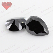 水滴形黑色玻璃裸石宝石尖底 梨形黑玻人造彩色散珠戒面镶饰品钻