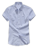 高档女士短袖白底蓝色细条纹工装衬衫银行职员v领条纹衬衣大码工