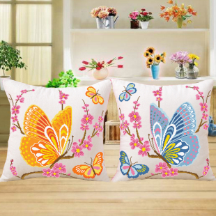 印花绣十字绣抱枕情侣植物花草，系列一对蝴蝶枕套，沙发抱枕汽车靠垫