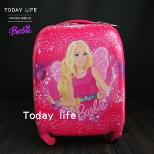 barbie芭比公主花仙子女孩，16寸可爱粉红，儿童旅行拉杆箱行李箱