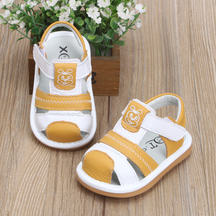 夏季1-3岁皮面男女童婴幼儿学步鞋防滑软叫叫鞋卡通宝宝凉鞋2