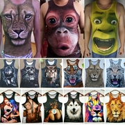夏季搞怪3d动物虎狼图案，大猩猩搞笑t恤男士，猴子创意背心个性衣服