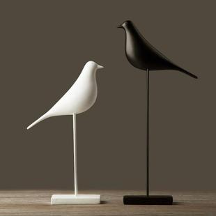 美式/法式乡村客厅橱柜树脂创意家居工艺装饰摆件黑白小鸟