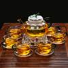透明简约花茶杯套装家用花茶壶，玻璃耐热蜡烛加热茶具过滤煮泡花果