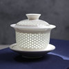 冰晶蜂巢蜂窝玲珑镂空盖碗茶杯，景德镇青花镂雕茶具茶壶备碗品茗杯