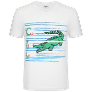 卡帝乐鳄鱼夏季丝光棉短袖修身V领T恤男士时尚印花半袖体恤衫