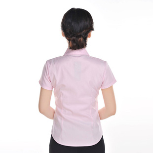 高档粉色衬衫女短袖夏棉职业工装工作服修身大码半袖粉红色衬衣寸