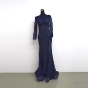 九九新礼服蓝色蕾丝长袖时尚修身演出拍照拖尾礼服腰围2尺2HH560