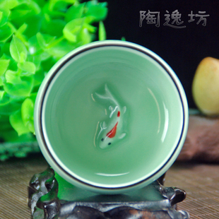 龙泉青瓷茶杯陶瓷创意主人杯功夫茶杯汝窑紫砂个性金鱼杯日式