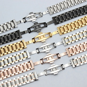 手表钢带男女士不锈钢表带金属蝴蝶扣精钢表链14/16/18/20mm