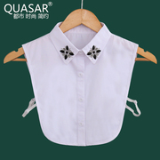 Quasar衬衣领百搭尖领水钻假领子女衬衫秋冬白色装饰假毛衣