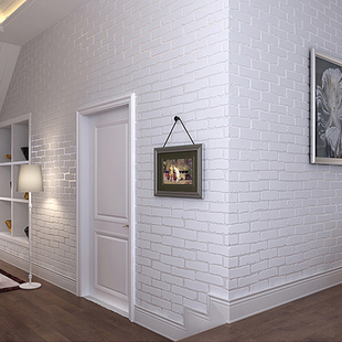 3D立体北欧ins风纯白色砖纹墙纸奶茶店服装店客厅复古白砖壁纸
