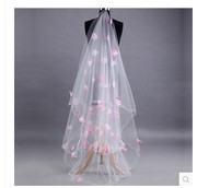新娘结婚3米超长头纱婚纱，礼服拖尾韩式头纱头饰粉色花瓣