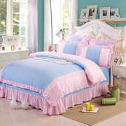纯色被套四件套全棉公主风床裙式双人床单，被罩1.51.8m米床上用品