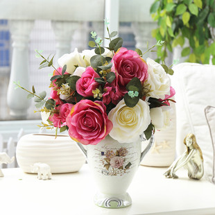 和家欧式玫瑰仿真花小雏菊套装餐桌茶几装饰摆设美式牡丹整体花艺