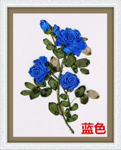 丝带绣挂画花卉蓝玫瑰，3d立体印花十字绣客厅，卧室婚庆diy套件