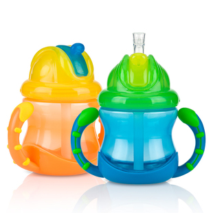 nuby婴儿两用鸭嘴学饮杯儿童吸管杯，宝宝重力球，喝水杯子防漏带握把