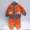 手工编织婴儿羊毛线衣宝宝开衫开档裤闭档二件套装橘黄色