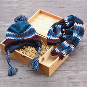 秋冬男儿童护耳帽子围巾，2件套加绒保暖针织线帽套头帽毛线长围巾