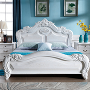 定制纯实木欧式法式床榆木雕花双人18米卧室大床白色开放漆公主婚