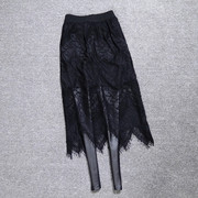 秋冬女士外穿假两件打底裤，裙裤黑色显瘦弹力，包臀蕾丝裙pu皮裤