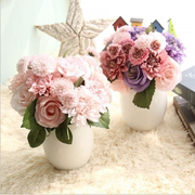 欧式仿真玫瑰花束 客厅假花摆件卧室办公桌装饰绢花插花婚庆花