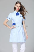 夏季女士薄款浅蓝色轻熟短袖护士服美容整形医院护理连体长裙收腰