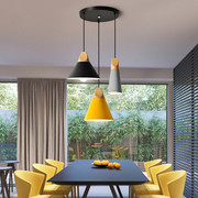 现代简约餐吊灯实木，铝材创意彩色饭店，咖啡厅酒吧台单三3头吊灯