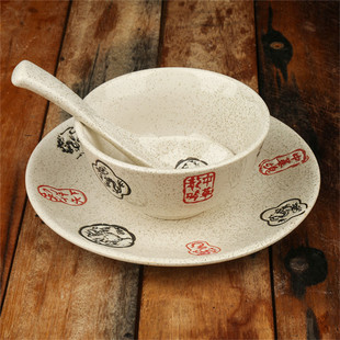 中式仿古酒店用特色餐桌摆件，餐具陶瓷米饭碗小勺平盘勺子盘子汤碗