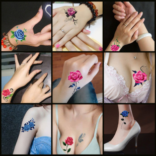 性感纹身贴韩国纹身贴纸，防水女仿真玫瑰花，遮痕刺青文身小清新持久