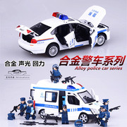 警车玩具合金回力声光大众车模，110警车儿童玩具越野车悍马吉普车