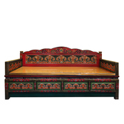 藏式实木彩绘罗汉床中式仿古禅意围屏雕花床榻客厅实发床