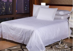 酒店床上用品宾馆三四件套纯棉全棉白色加密床单被套回字格提花