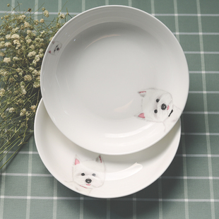 萌宠西高地系列大果盘创意骨瓷，家用餐具菜盘可爱动物设计圆形汤盘