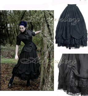 Annzley半身裙corset雪纺蕾丝裙褶皱蓬蓬裙黑色经典礼服长裙C28