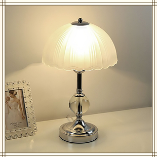 陶瓷水晶玻璃台灯简约中式客厅卧室，床头触摸暖光led酒店客房灯具