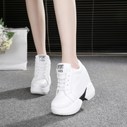 内增高女鞋韩版高帮帆布鞋女鞋子超高跟12cm厚底松糕白色板鞋潮