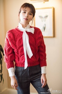 《刘涛同款》纯羊绒八分袖百搭大红色棒针花瓣套头毛衣女