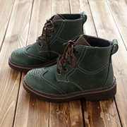 秋季墨绿马丁靴复古做旧牛皮，高帮系带情侣，户外靴子摇滚工装靴