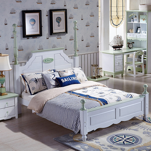 地中海儿童床实木床，1.5米单人床1.2米床男孩，欧式现代儿童套房家具