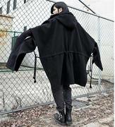 韩版暗黑系夜店蝙蝠衫连帽斗篷男士披风加厚中长款毛呢大衣外套