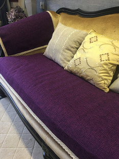 棉麻加厚防滑亚麻沙发垫，紫高档沙发巾纯色，简约沙发垫布艺四季