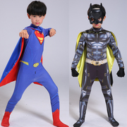 万圣节超人衣服男童套装正义联盟闪电侠蝙蝠侠儿童连体紧身衣面具