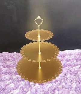 金色婚礼甜品台摆件欧式蛋糕，架婚庆道具，蕾丝蛋糕盘铁艺点心架