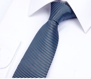 英伦风7CM略窄南韩丝韩版领带 蓝色条纹时尚休闲男士领带