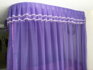 韩式床幔浪漫窗帘玄关美容床隔断帘，装饰纱帘半遮光轻透紫色定制