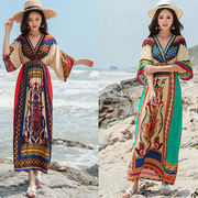 泰国民族风长裙2024夏波西米亚，连衣裙女巴厘岛海边度假沙滩裙