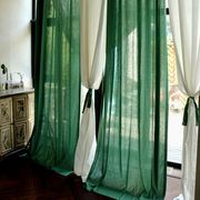 窗帘亚麻棉麻绿色美式乡村地中海，客厅卧室窗，帘布定制。翠竹绿和白