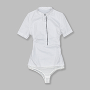 2021女士短袖连体衬衫棉夏OL职业韩版修身撞色连体衬衣白色