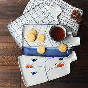 菜盘子家用创意带手柄微波炉披萨面包托盘陶瓷西餐具长方形牛排盘